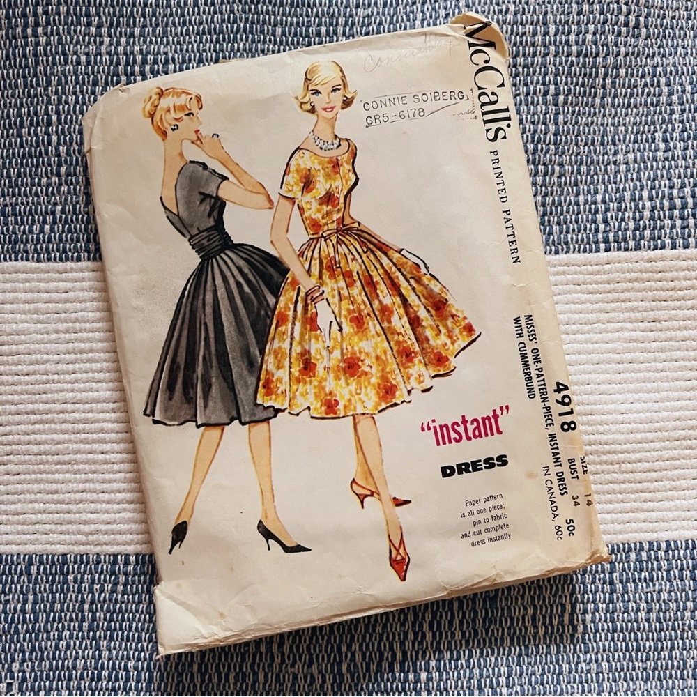 Vintage 1950’s 50s McCalls full skirt‎ dress sewing pattern #4918 size 14 34”